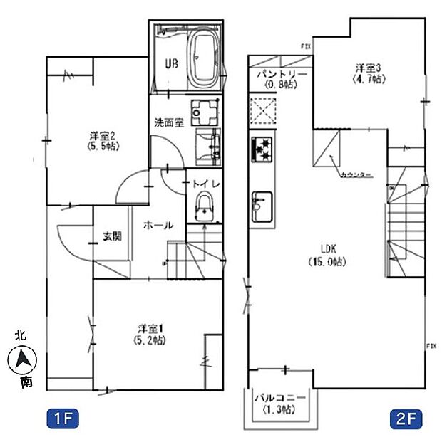 【3LDK】2号棟　間取り