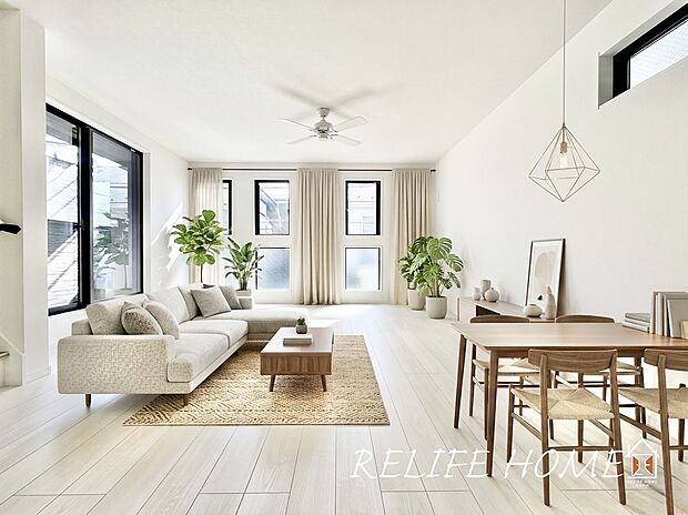 【リビング】■Living Room■  ※本画像はAIがCGで家具作成しており、実際の現地に家具は設置されておりません。また、販売価格に家具等は含まれておりません。（B号棟）