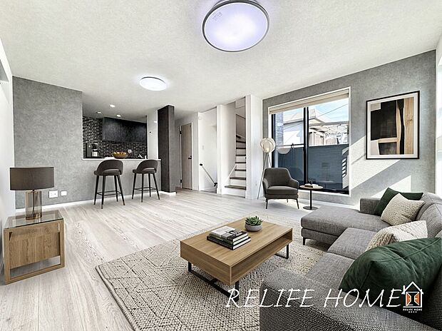 【リビング】■Living Room■  ※本画像はAIがCGで家具作成しており、実際の現地に家具は設置されておりません。また、販売価格に家具等は含まれておりません。（C号棟）