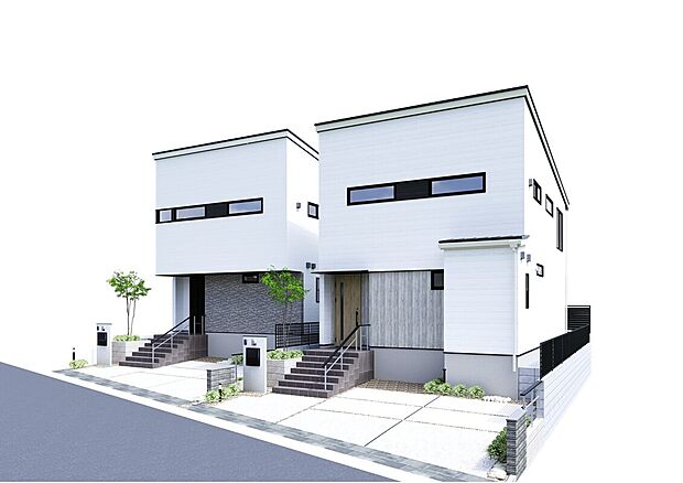 【II期3次街並み完成予想図】人気のスクエアタイプの外観。窓の配置にもこだわりプライバシーを大切にしたエクステリアプラン。