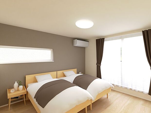 【【B-2】主寝室】主寝室はバルコニー直結で布団をそのまま干すことが可能で、日差しでふっくら乾いた布団で心地よく眠れます。書斎とWICが隣接し、身支度や作業も快適に行い、ゆとりのある生活を送ることが出来ます。