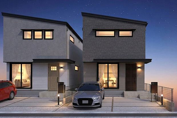 【No.2　外観】シャープな片流れ屋根が都会的なシルエットを描きます。