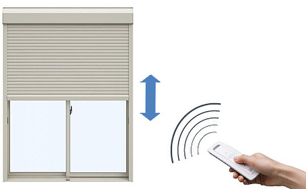 【■リモコンで簡単『電動シャッター』■】一階は不在時に安心の電動シャッターを設置。
リモコンで「開く」　「止まる」　「閉じる」　の操作が可能でラクラク開閉できます。(参考写真) 