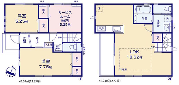 【2SLDK】建物面積に別途地下車庫面積約19.51m2あり
