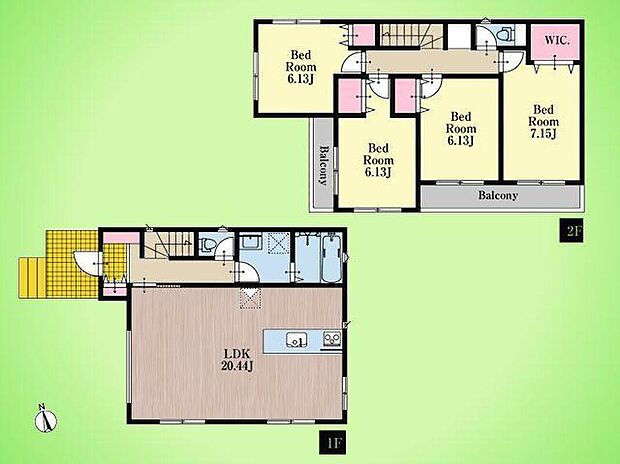 4780万円、4LDK、土地面積133.33m2、建物面積106.61m2、家族が集う20.44帖のLDKと、プライベート空間を確保できる2階の3居室。