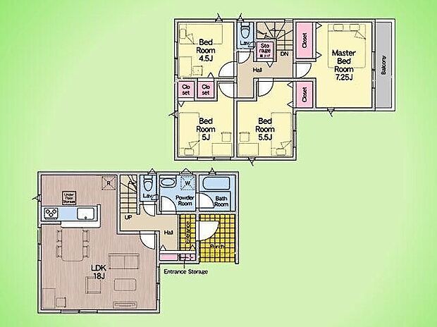 4380万円、4LDK、土地面積100.61m2、建物面積93.96m2 1階は広々LDKで家族団らん、2階には豊富な居室と収納を配置。お子様の成長やライフスタイルの変化に対応できる間取りです。
