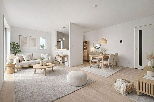 【リビング】明るいリビングルームは自然と家族が集まるコミュニケーションの場所に※一部CG加工