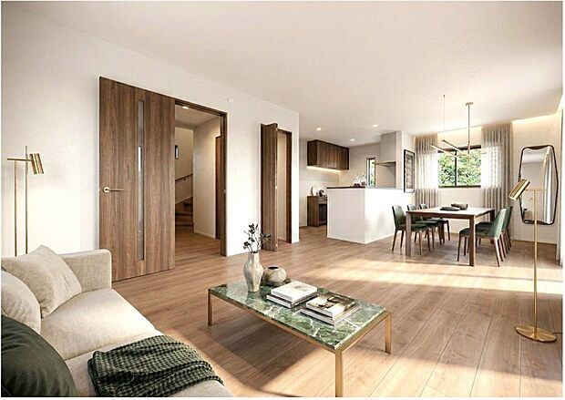 【リビング】
※画像は実際の室内写真をもとに、家具・調度品の配置例をCG合成したもので、実際とは多少異なります。また、家具等は販売価格に含まれません。