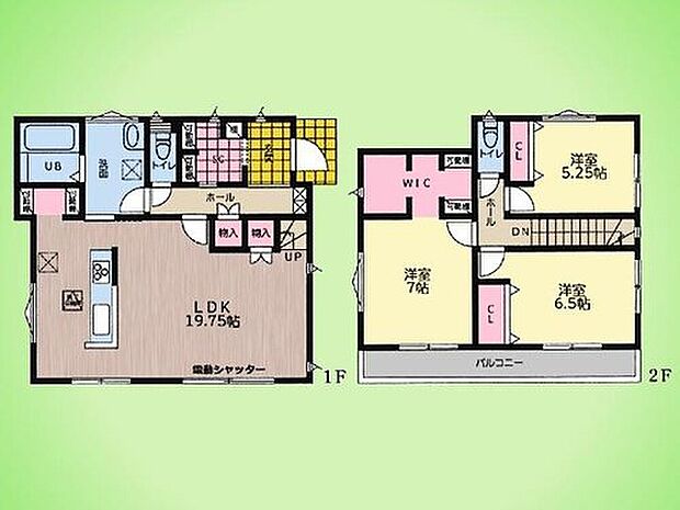 【3LDK】広々LDKに加え、玄関SICや2階WICなど豊富な収納を確保。全居室収納付きで空間を有効活用でき、キッチン横のパントリーや廊下収納など家事動線にも配慮した使い勝手の良い間取りです。