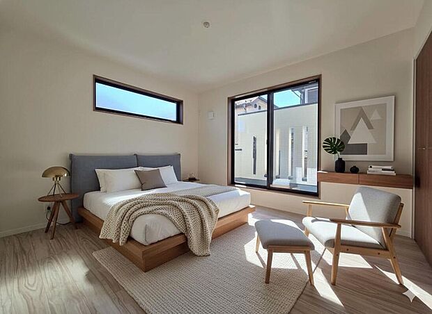 ◇◆洋室◆◇
二面採光を確保した洋室は、たっぷりの自然光が差し込む明るい空間。本画像はCGで作成しており、実際に現地に家具は置かれておりません。また、価格に家具は含まれておりません。