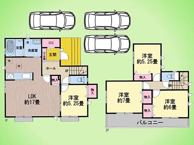 【4LDK】カースペース3台分を確保したゆとりある住まい。庭付きでBBQや家庭菜園、ウッドデッキなど多用途に活用できます。収納も豊富で住まいをすっきり保て、家族みんなが快適に暮らせます。