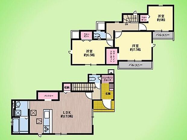 【3LDK】シューズインクローク・パントリー・ウォークインクローゼットがあり収納豊富!水回りをコンパクトに配置した間取りで、毎日の家事が楽になる間取りです!