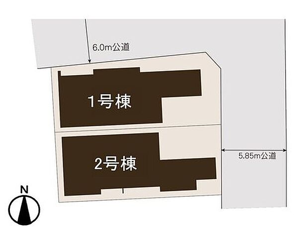 前面道路約5.85mのゆとりある立地で、カースペースも確保。陽当たり良好で、閑静な住宅地に位置する落ち着いた住環境です。