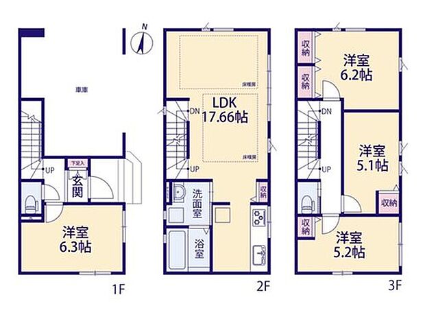 【4LDK】【2号棟-4LDK】LDK17.66帖 リビング収納 2階水廻り集中プラン