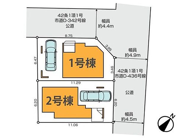 【【区画図】】公道2面に接しており、幅員4m以上なため駐車も楽ちんです。
