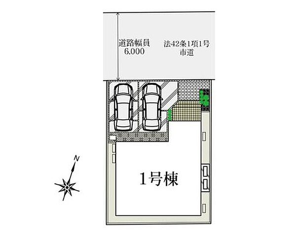 【区画図】並列2台駐車可能!前面6m道路で駐車もスムーズです。
