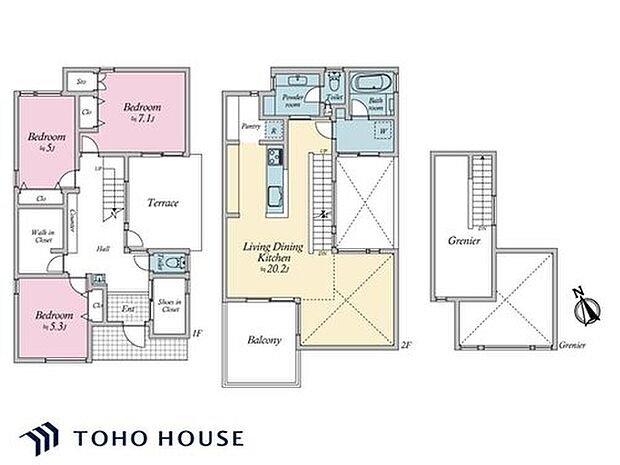 (1号棟)、価格1億3490万円、3LDK、土地面積147.07m2、建物面積107.02m2