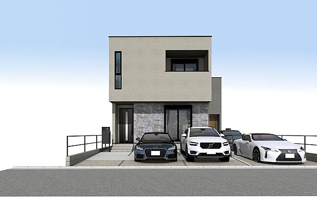 A号棟　外観パース
注文住宅から生まれたこだわりの住まい。構造計算による耐震等級3という、最高レベルで大切な家族を守る家です。
