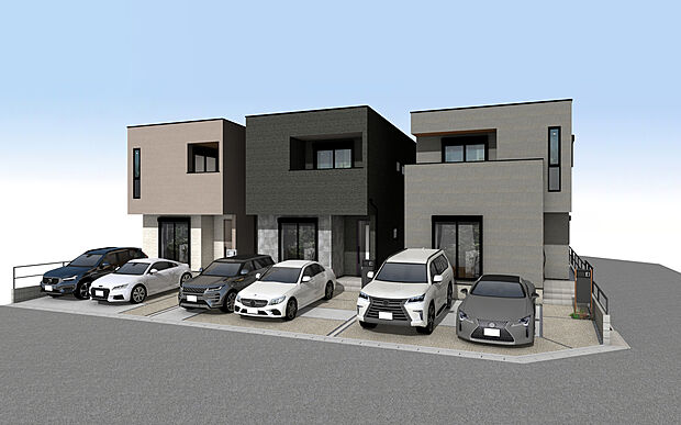 守山区原境町の家2期　外観パース　右：C号棟、中央：D号棟、左：E号棟（C号棟ご成約済み）

■即日案内可能■平日、土日問わずご案内いたします。
お気軽に「0120-776-133」へご連絡下さい。