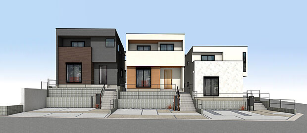 外観パース(右からDEF号棟)
並列3台駐車可！(車種による)
