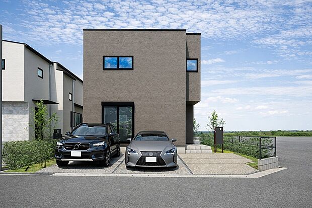 外観パース　D号棟
3台並列駐車可！
完成しました！ご内覧可能です。
平日・土日問わずお気軽にお問合せください。