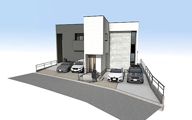 外観パース　左：A号棟、右：B号棟
■未完成物件の為、モデルハウスへのご案内も致します。お気軽にお問合せ下さいませ。