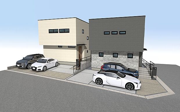 外観パース(右からAB号棟)
並列2～3台駐車可！(車種による)