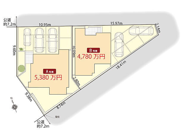 区画図　
駐車2～3台可能！(号棟による)