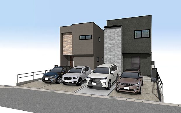 外観パース全体 右:A号棟、左:B号棟
■未完成物件の為、モデルハウスへのご案内も致します。お気軽にお問合せ下さいませ。