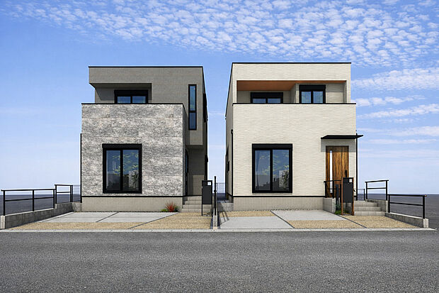 外観パース(左からAB号棟)
並列2台駐車可！