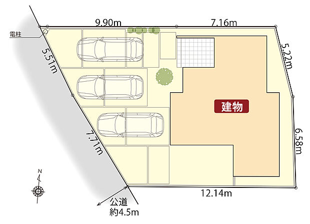 区画図　
並列駐車3台可！