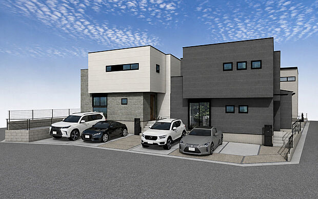 外観パース　右：C号棟、左：D号棟
■未完成物件の為、モデルハウスへのご案内も致します。お気軽にお問合せ下さいませ。