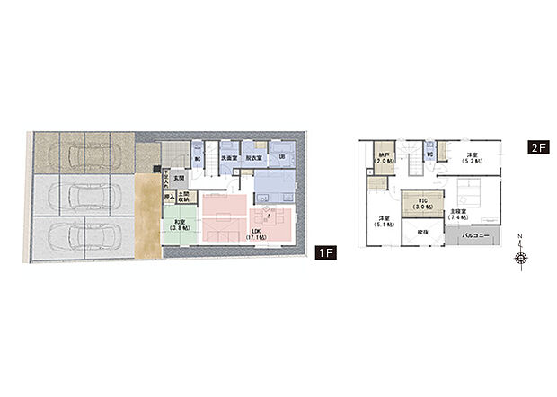 【４LDK+WIC+納戸＋土間収納】■主寝室に3帖のウォークインクローゼットを併設し、広々とした収納スペースに設置された枕棚が洋服をたくさん収納します。