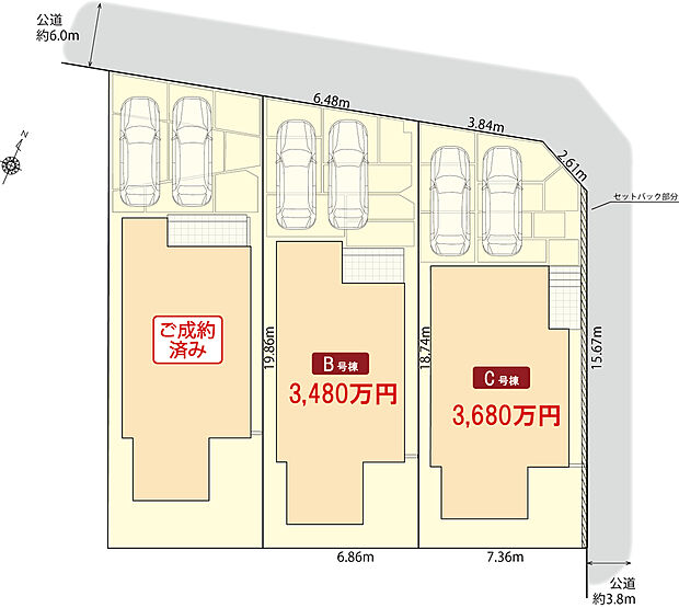 【区画配置図】並列駐車2台可能！