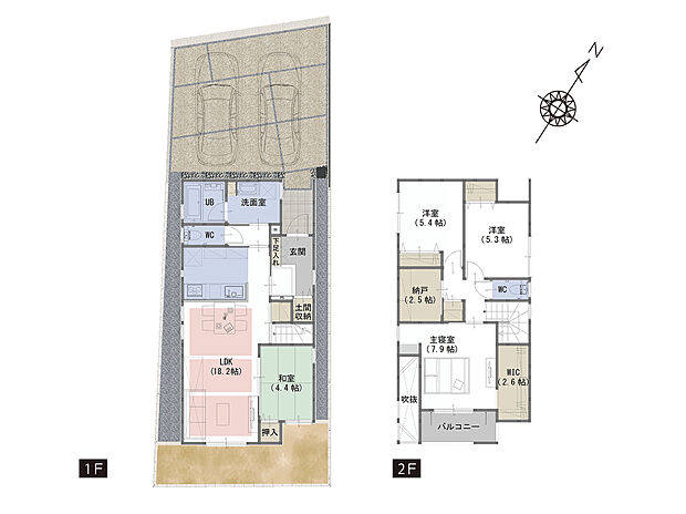 【4LDK+S】■吹き抜けにより、リビングを明るく広く感じさせます。
■リビング横の和室はLDKと一体となった広い空間も演出でき、生活シーンに合わせた使い方が可能です。
■1か所にまとめすぎても使いづらい収納は目的ごとに物を片付けられるよう配置。