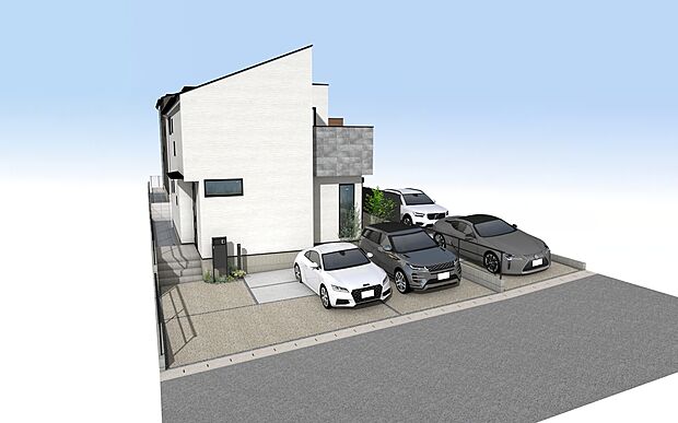 【外観パース】左からA号棟・B号棟　※A号棟成約済