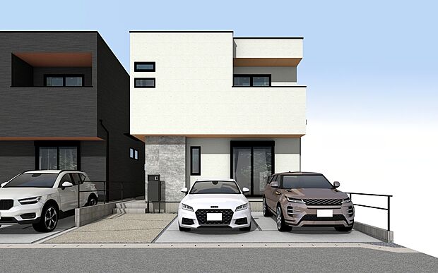 【外観パース　B号棟】■未完成物件の為、モデルハウスへのご案内も致します。
お気軽に「0120-928-571」までお問合せ下さい！