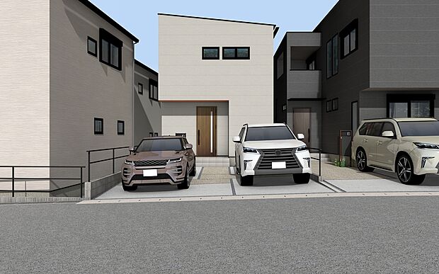 【B号棟　】現地外観パース　並列駐車2台可！