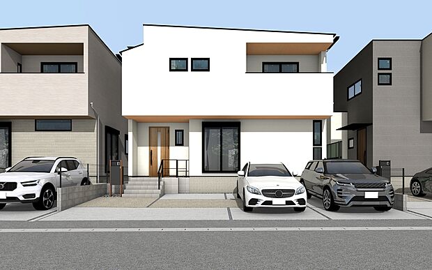 【C号棟　】現地外観パース　並列駐車3台可！