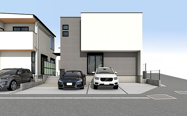 【D号棟　】現地外観パース　並列駐車3台可！(車種による)