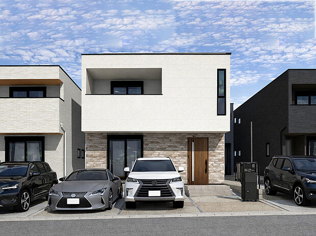 【外観パース　C号棟】未完成物件のため、モデルハウスへのご案内も致します！
お気軽に「0120-776-133」へご連絡下さい。