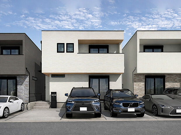 【外観パース　D号棟】未完成物件のため、モデルハウスへのご案内も致します！
お気軽に「0120-776-133」へご連絡下さい。