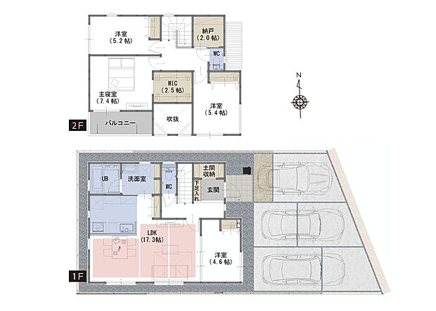 【4LDK+WIC+納戸+土間収納】■吹抜がリビングをより明るく、開放的な空間に
■家事導線を考えた間取