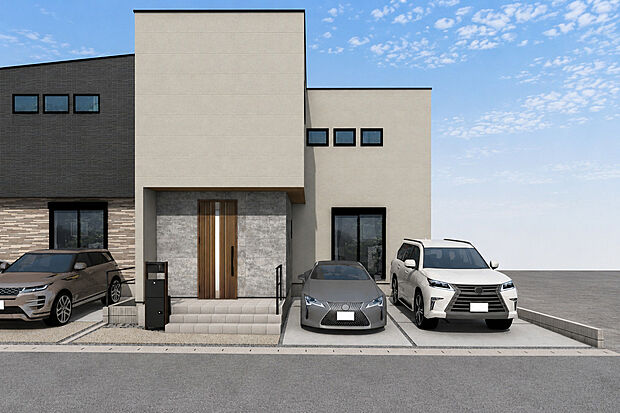 【現地外観パース　D号棟】■未完成物件の為、モデルハウスへのご案内も致します。
お気軽に「0120-928-571」までお問合せ下さい！