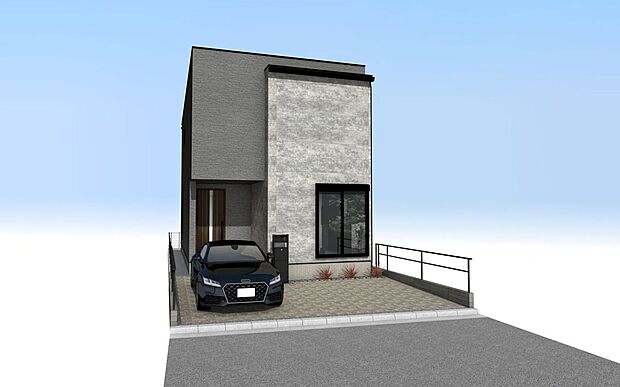 【外観パース図】外観パース並列2台駐車可!■未完成物件の為、モデルハウスへのご案内も致します。お気軽に「0120-928-571」までお問合せ下さい!