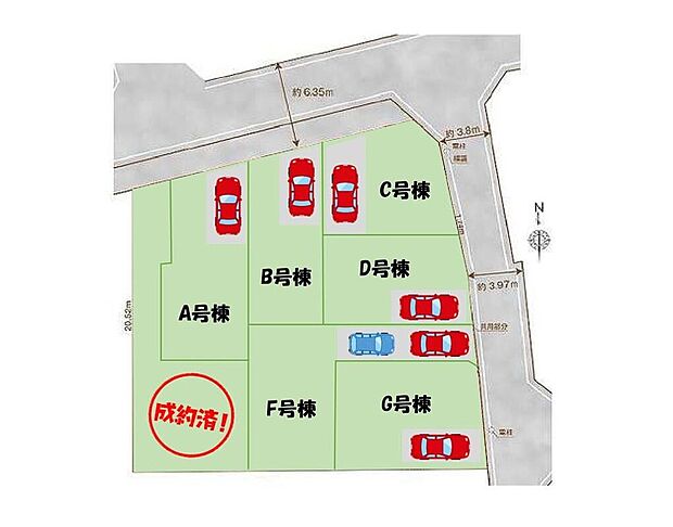 ≪全体区画図≫
日暮里・舎人ライナー「高野」駅徒歩4分の近さで通勤通学もラクラク♪F号棟は車種により駐車2台可能！（※オプション対応）
