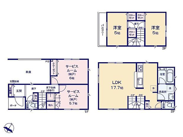 ≪1号棟間取図≫
陽当りとプライバシー性に恵まれた2階リビングプランを採用した3階建て！道路からの人目を気にすることなく寛げます♪