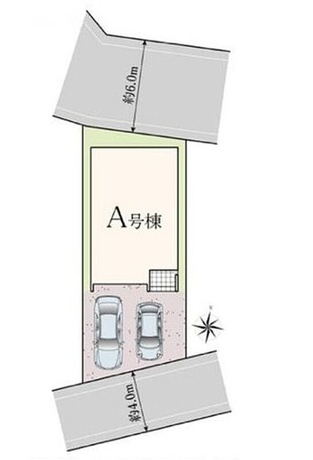 ≪全体区画図≫
南側と北側に道路があるので建物にはたっぷりと陽光が注がれます。並列駐車2台分の駐車スペースがございますので、ご家族の自転車駐輪もできます♪