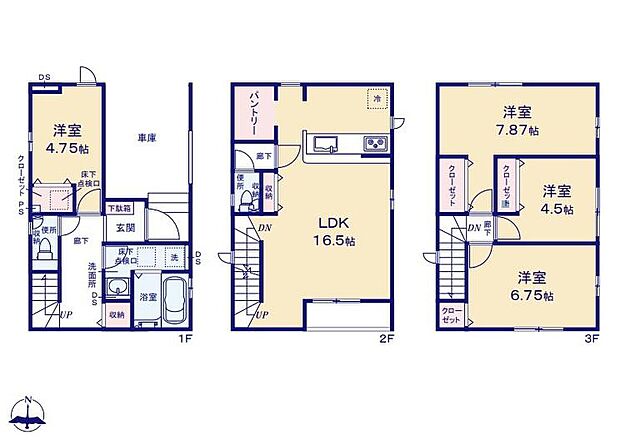 ≪間取図≫
◇外からの視線が届きにくい２階LDKは、プライバシーが守られた心地よい寛ぎ空間♪
◇キッチン横の大容量パントリーで、たくさんの備蓄品もスマートに収納♪