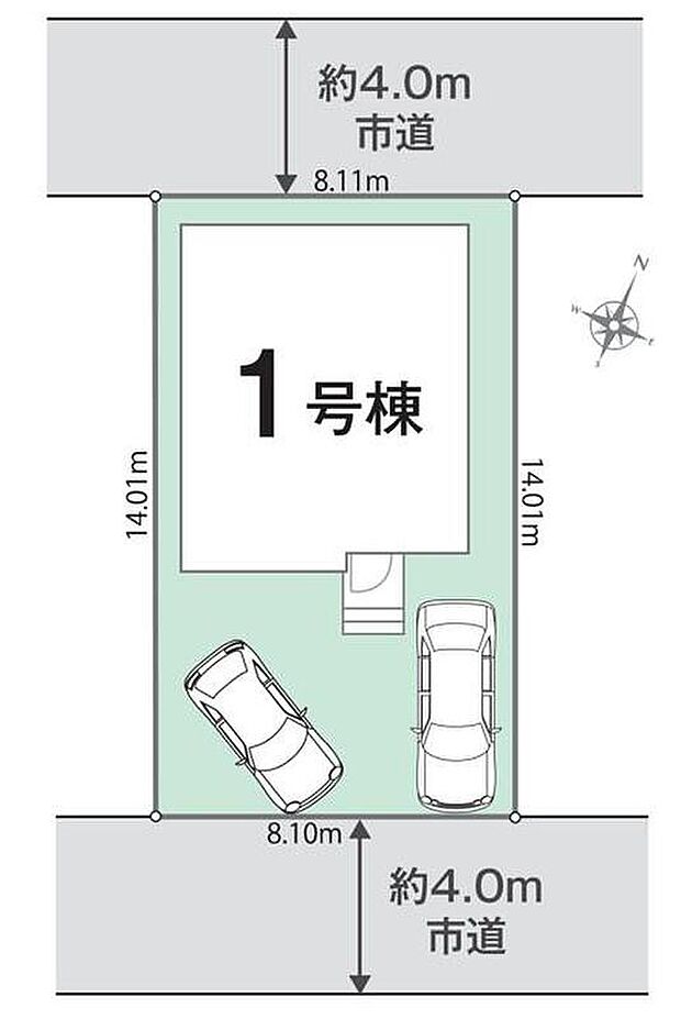 ≪全体区画図≫
カースペースは車種により2台分駐車可能♪南北両面道路に面した区画で風通しの良いお住まいです。